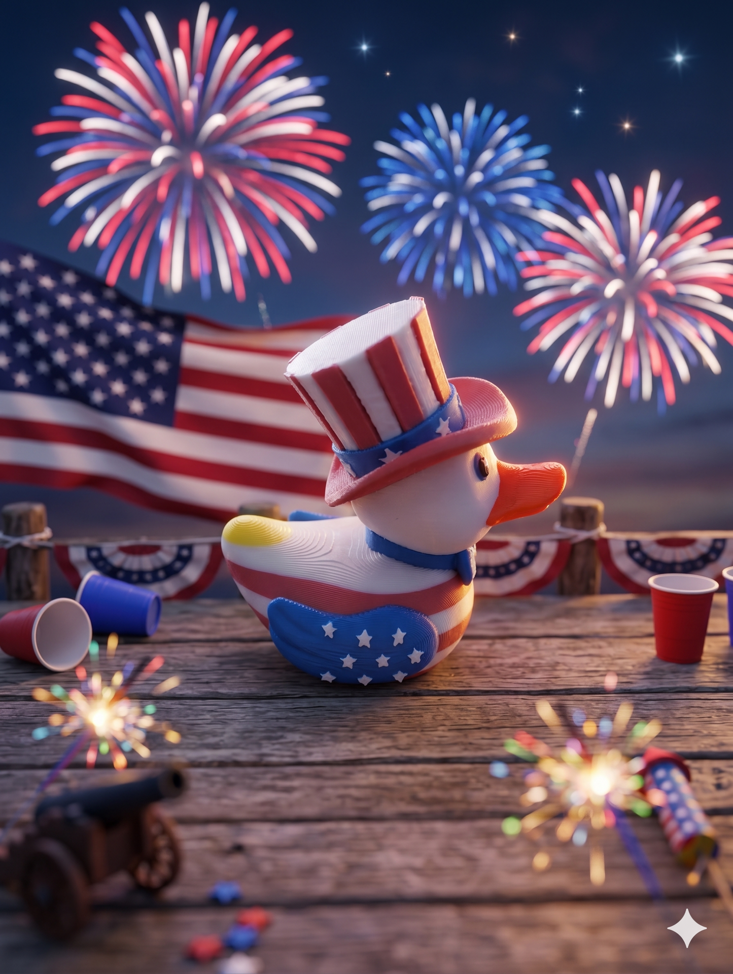 Patriotic Rubber Duck Decor Uncle Sam Duck 3D Printed Americana Desk Toy Fourth of July Decoration